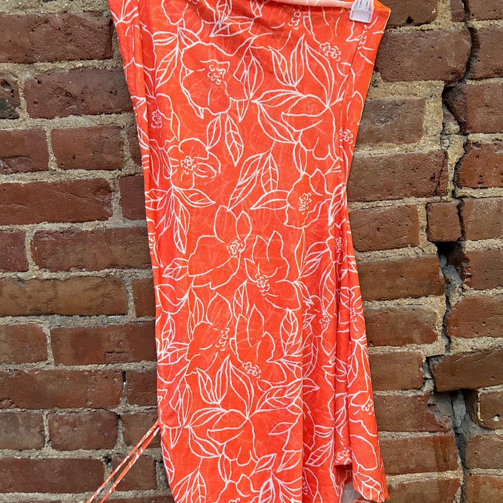 Shein Orange Floral Tropical asymmetrical ruched dress
